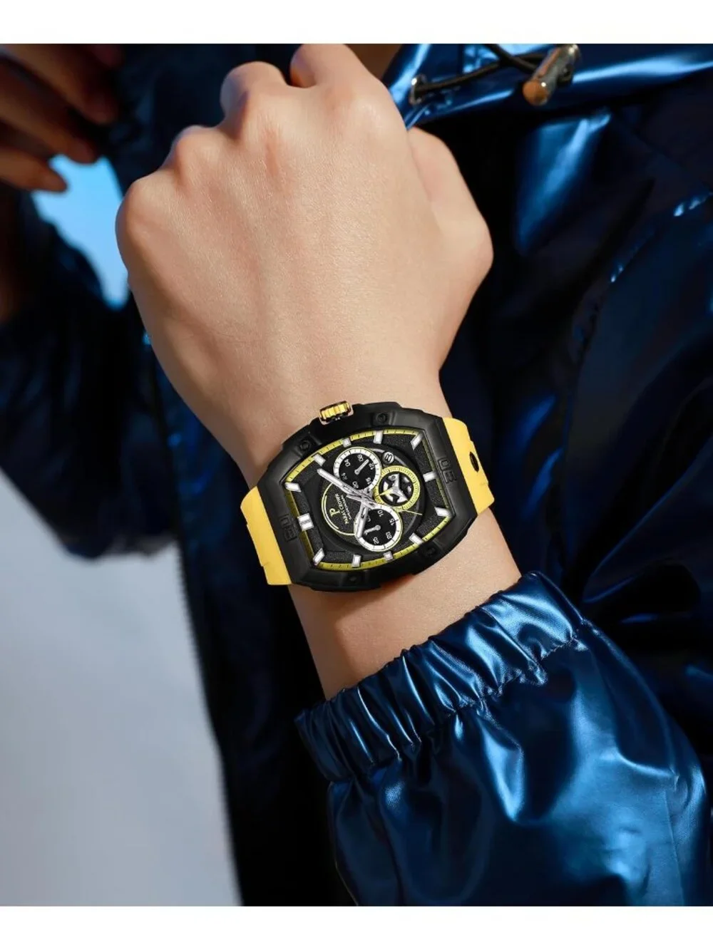 Men's Yellow Black Waterproof Quartz Luxury Chronograph Analog Wrist Watches